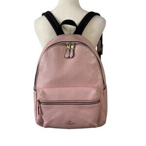 Coach New York Charlie Backpack Purse Petal Pink Pebbled Leather 14 Inch Large